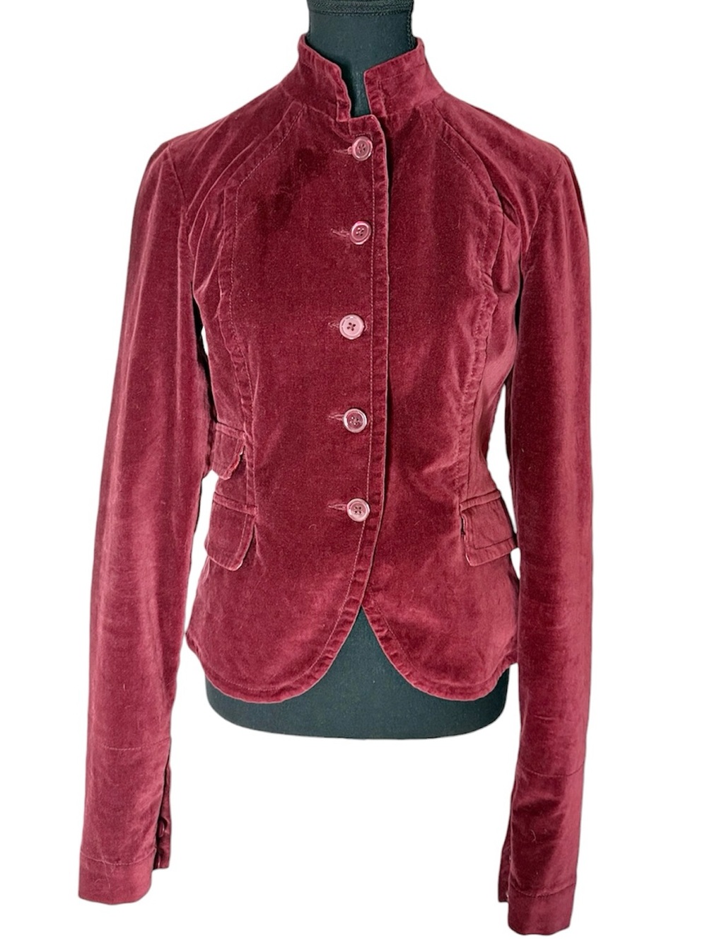 LUCKY BRAND Burgundy Wine Velvet Blazer Jacket Lined Victorian Buttons Medium